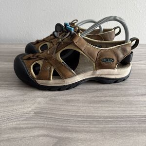 Keen Venice Brown Leather Caribbean Blue Sling Back Womens Sandal Sz 8 1003993